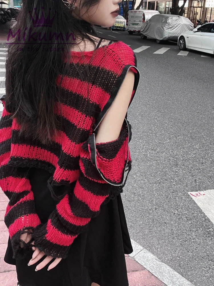 Harajuku Y2k Punk Rock Zipper Sexy Off Shoulder Sweaters