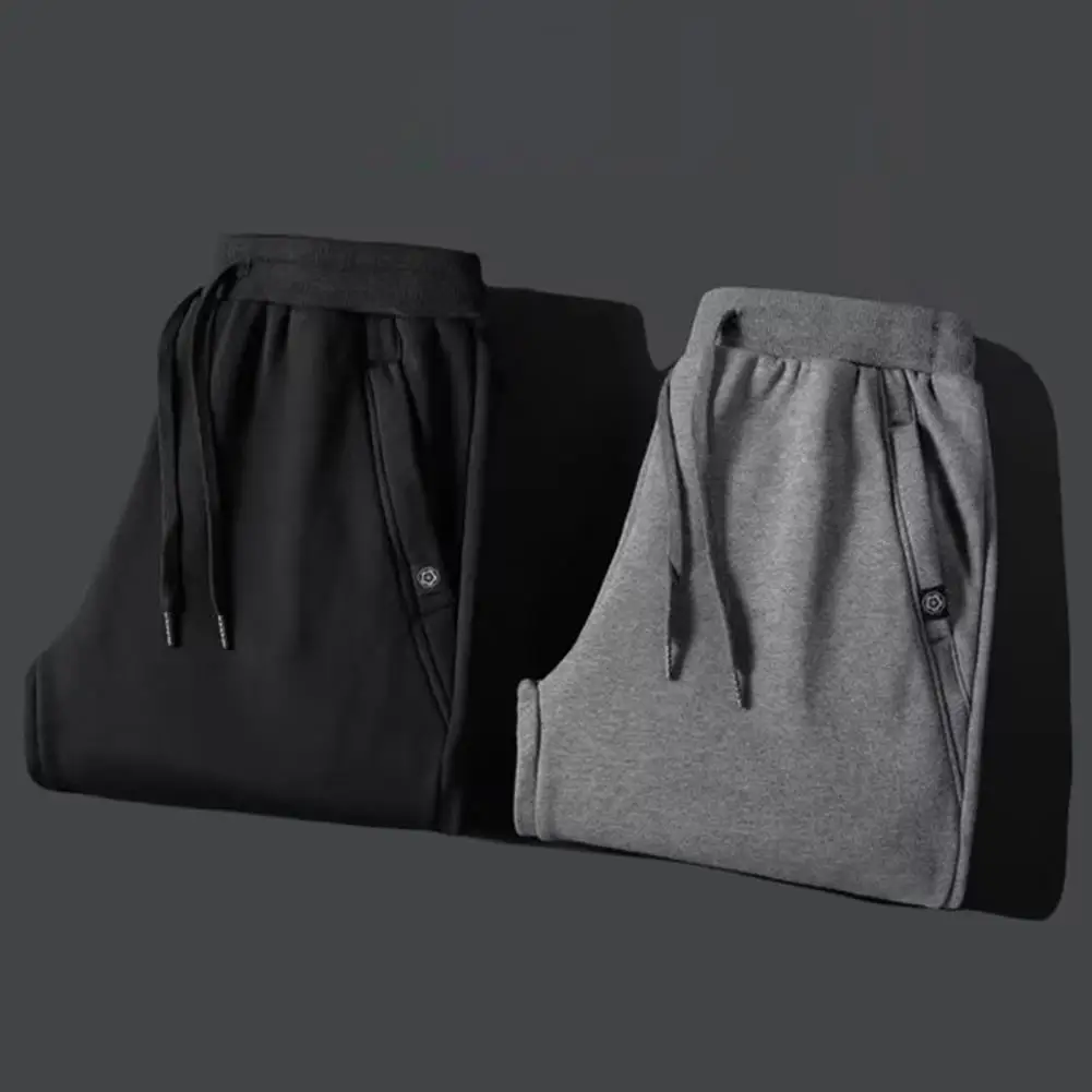 

Men Winter Pants Cozy Winter Men's Joggers Elastic Waist Plush Ankle Length Warm Pockets for Sports Leisure Mid-waist Fleece