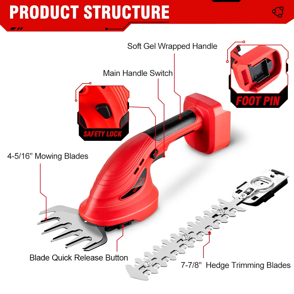 ONEVAN 900W Brushless Electric Hedge Trimmer 2 IN 1 Cordless Shrub Weeding Pruning Lawn Mower Powel Tool For Makita 18V Battery 3