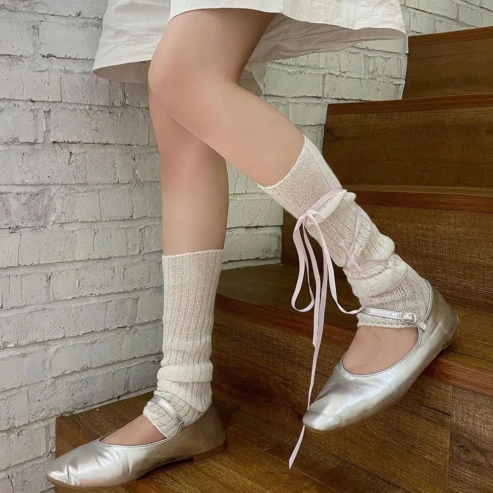 

Cotton Bow Leg Warmers Ribbon Single Needle Ballet Ribbon Leg Covers Balletcore Style Mid-rise Harajuku Style Outfit Woman