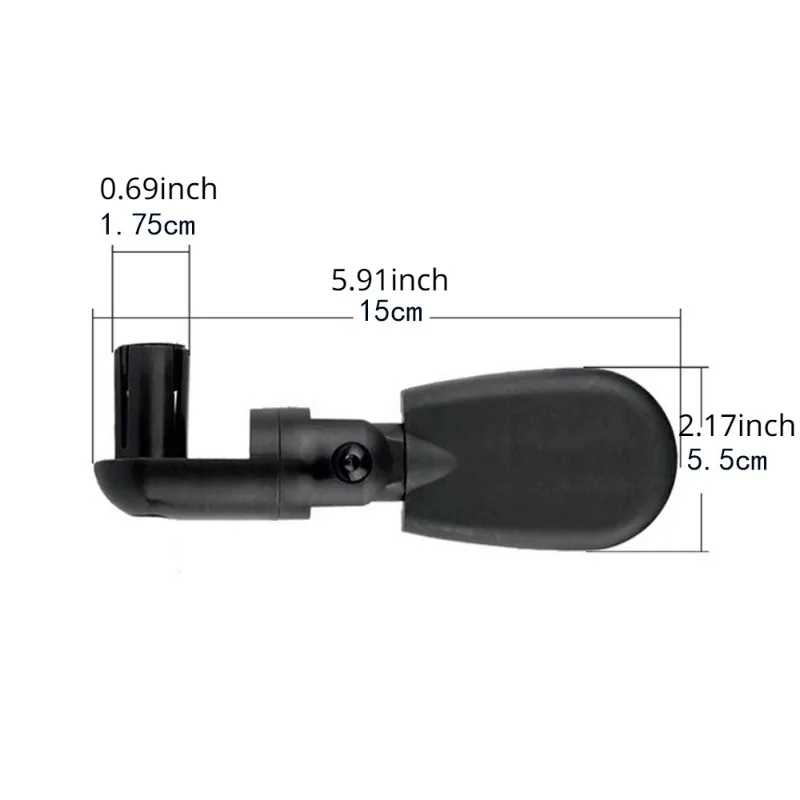 Adjustable bike rear view mirror showing mounting clamp.