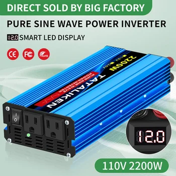 12V/24V To 110V AC Pure Sine Power Inverter 1600W~10000W Power 60HZ Converter Car Accessories Solar With LED And US Socket