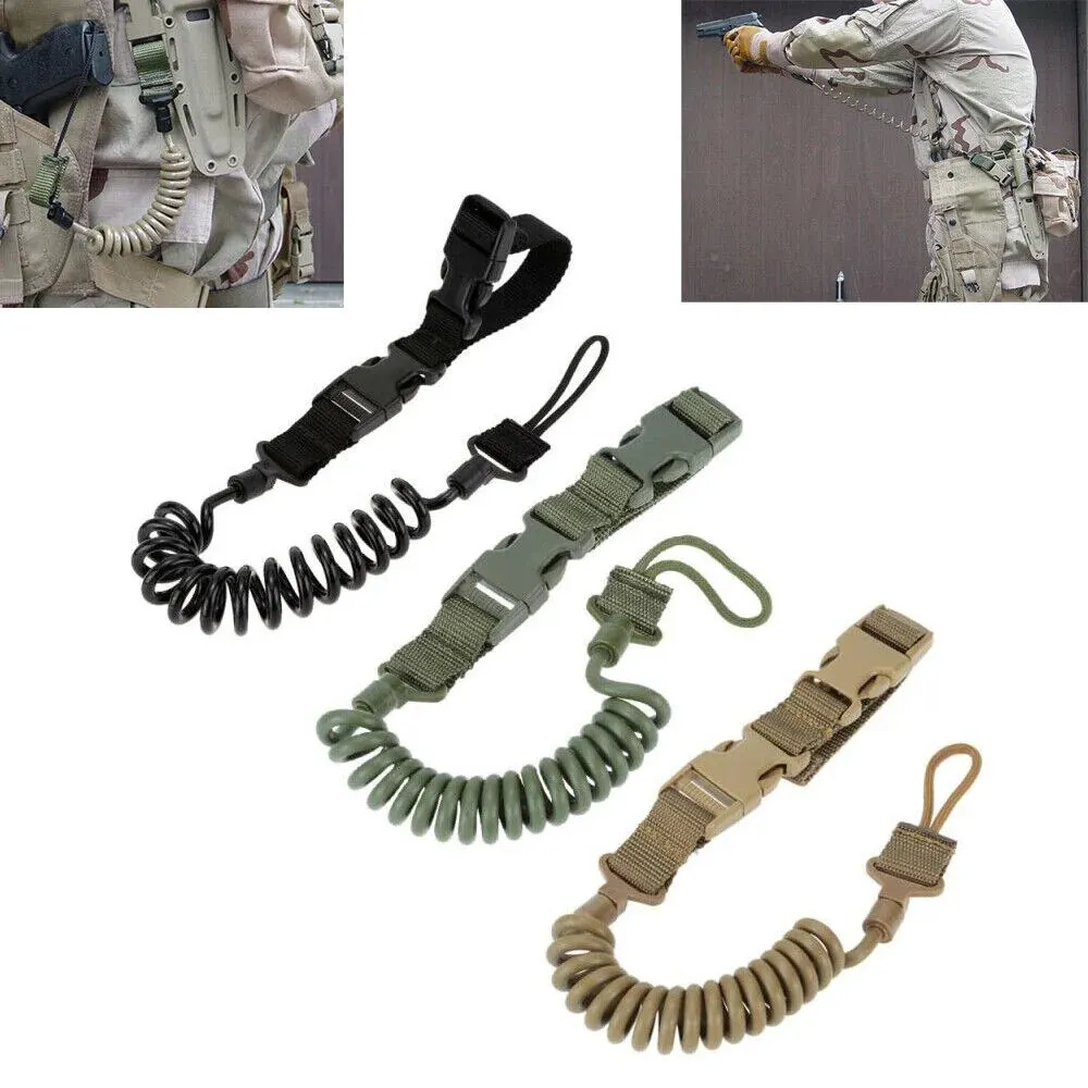 Elastic lanyard rope Multi purpose Spring Lanyard Outdoor Wear Resistant Elastic Key Chain Safety Rope Anti Loss Military Tactical Lanyard