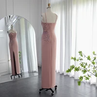 Arabic Crisscross Straps Pink Evening Dress 2024 Luxury Butterfly Beaded Slit Dubai Women Wedding Party Gowns 476 1