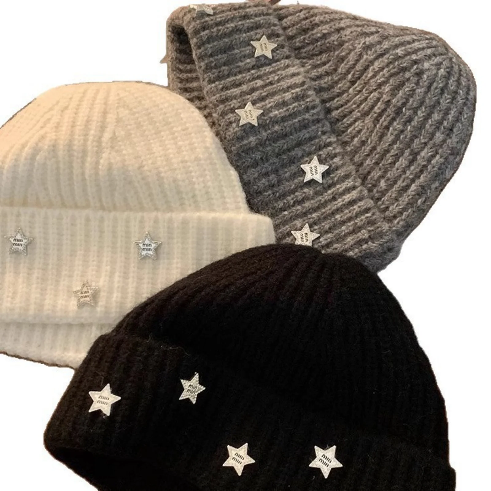 1PC Black Knit Beanie With Star Decor,Sparkly Rhinestone Winter Hat, Soft Warm Women's Headwear,Stylish Fashion Cold Weather Cap