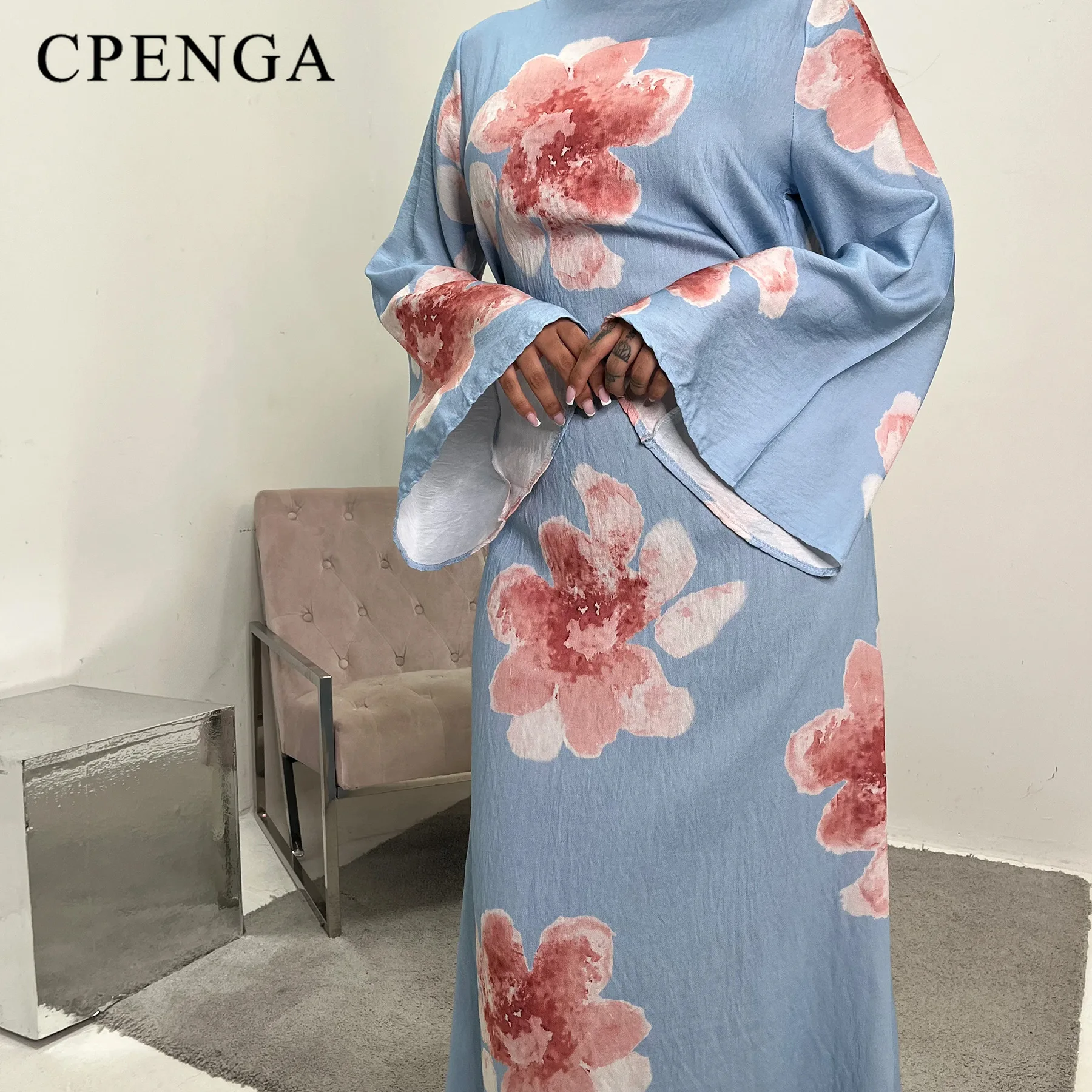 أرابيسك جرس كم فلوي ماكسي عباية فستان أنيق مطبوع ع...