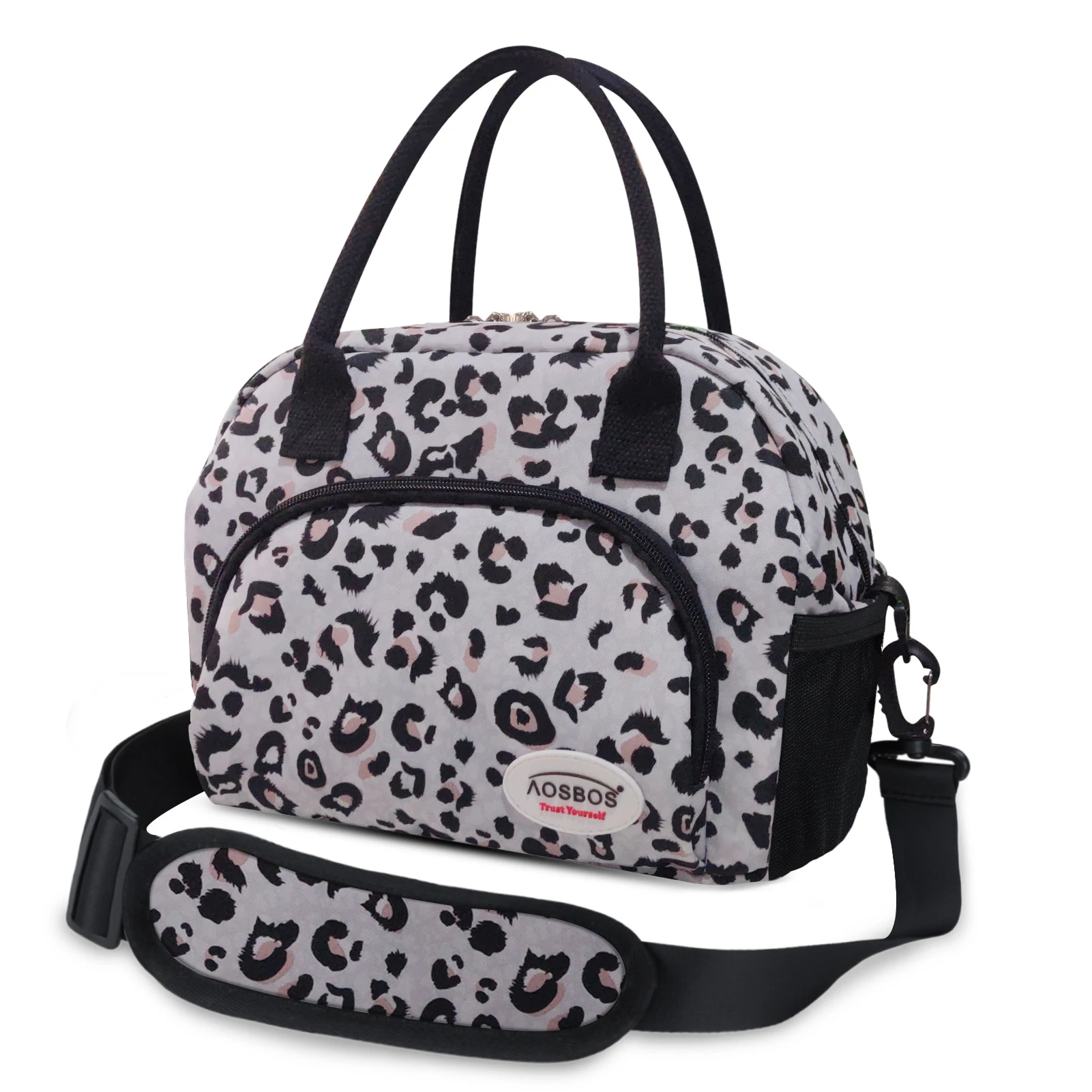 

Aosbos Leopard Print Lunch Bag Fashion Canvas Portable Cooler Thermal Insulated Food Bag Picnic Lunch Box Bag for Men Women Kids
