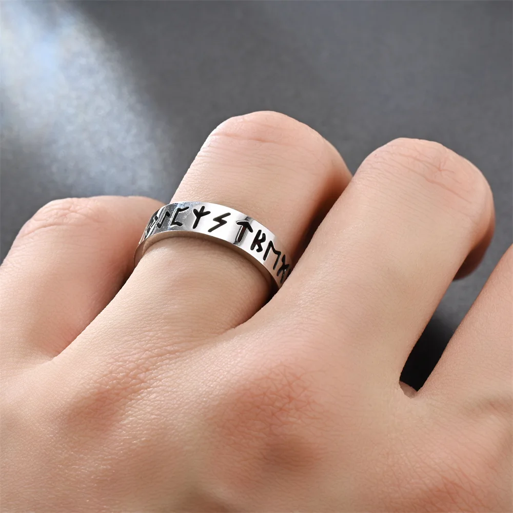 2023 Nuovo anello scavato in acciaio inossidabile per uomo Donna Moda Hollow Rune Design Finger Anillo Antiestres Anelli di ansia - immagine 6
