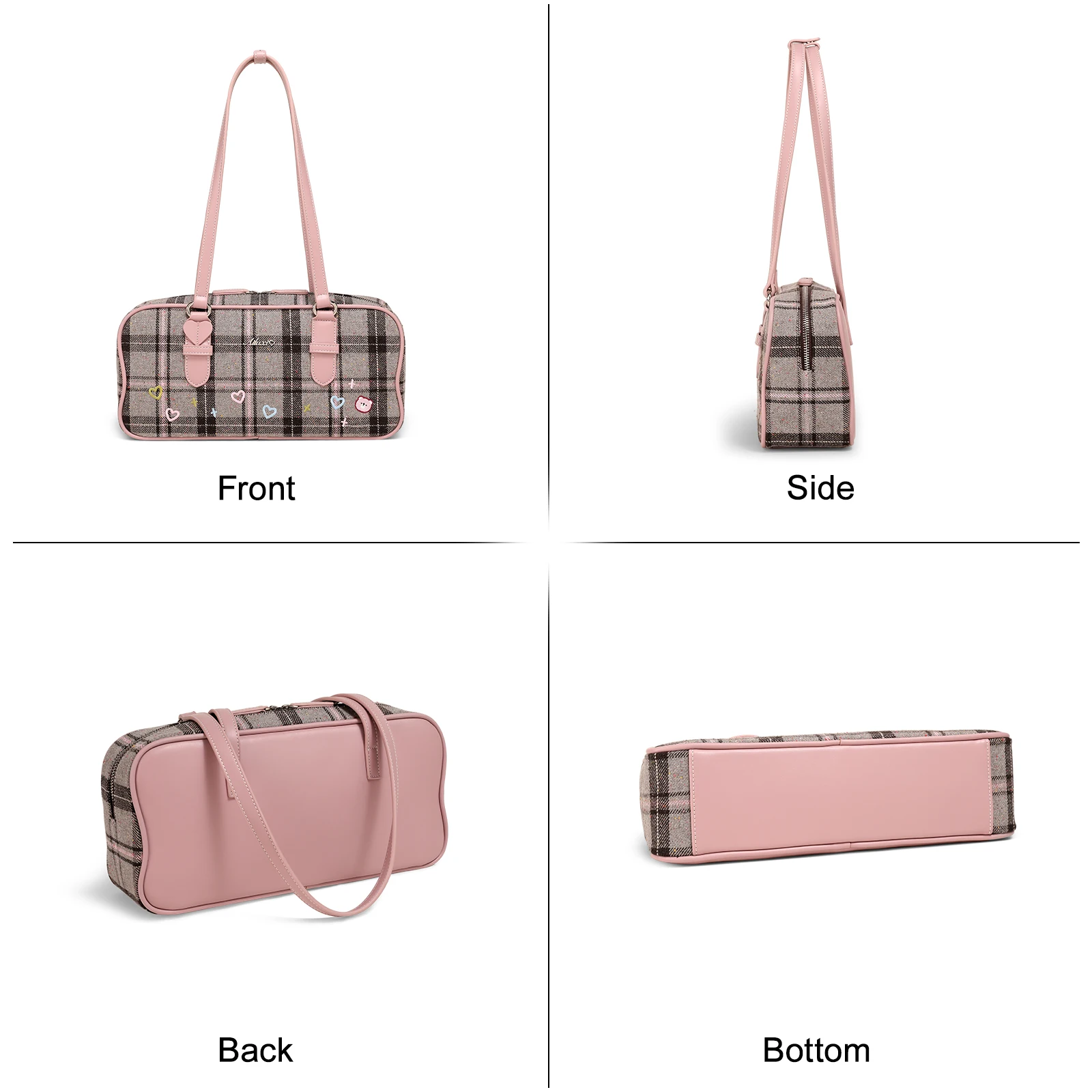 AILUXI Plaid Wool Underarm Bowling Bag Cute Heart Print Handbag Daily Commuting Gym Bag Christmas Halloween Gift 3