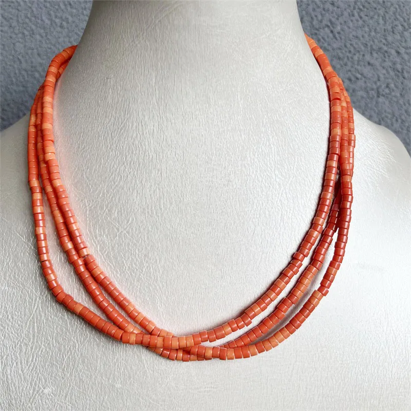 2*4MM Orange Red Coral Heishi Necklace Luxury Natural Gem Stone
