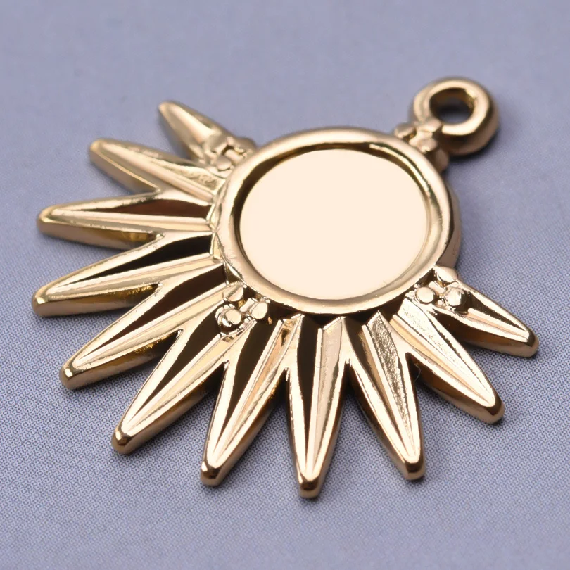 Goldfarbene Cabochon-Accessoires, Edelstahl-Sonnenanhänger für Schmuckherstellung, Rohlinge für DIY-Anhänger-Basiseinstellungen – Detail 8