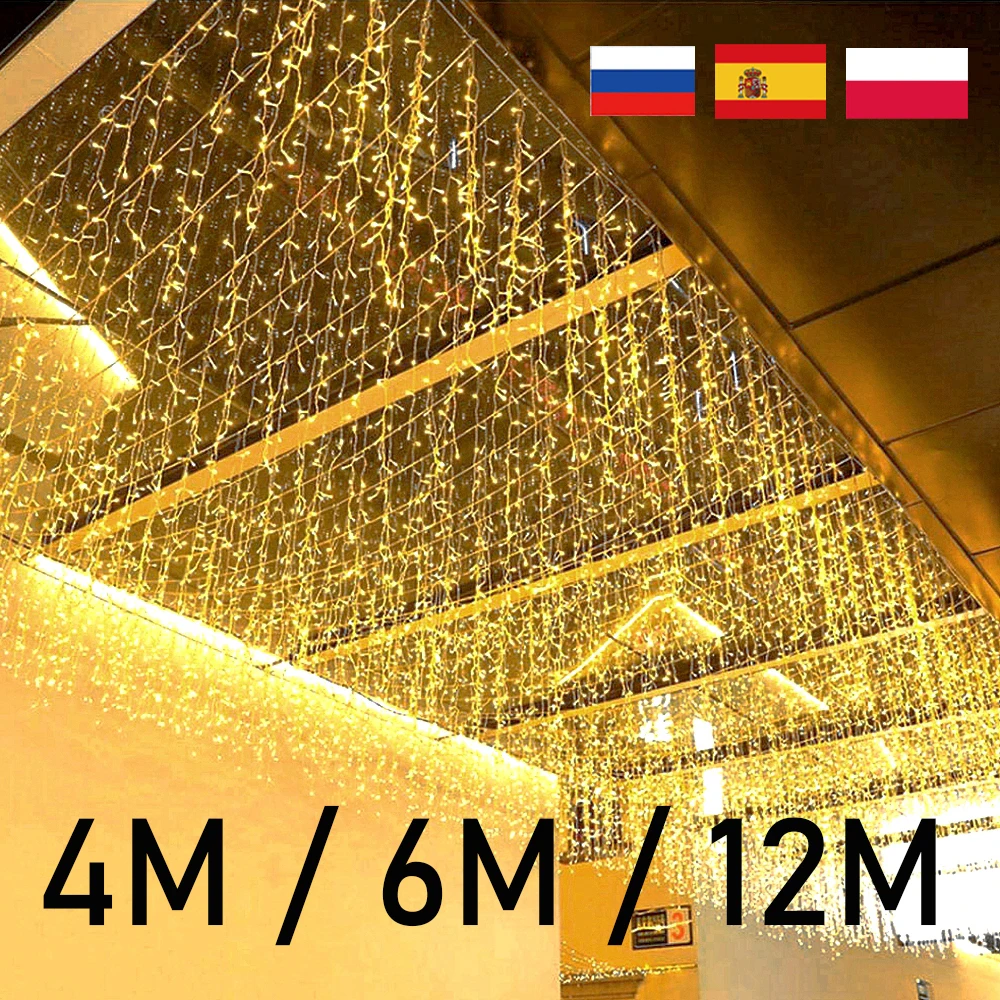 12M LED Eiszapfen Lichterketten Fee Vorhang Weihnachten Lichter Girlande Für Outdoor Garten Party Home Straße 2023 Neue Jahr decor