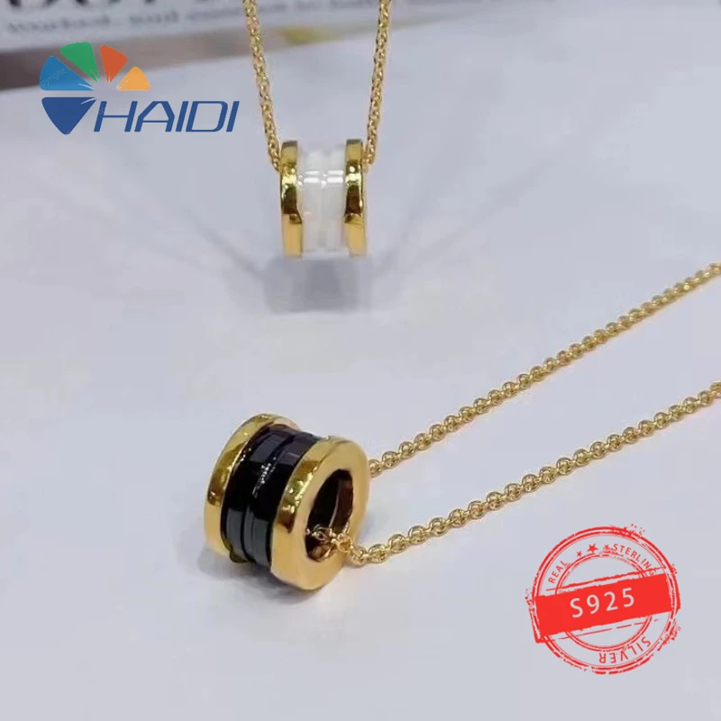 

Hot selling 925 sterling silver rose gold black and white ceramic women's necklace, simple personalized trend