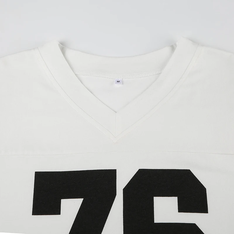 Digital Print Casual Loose White T Shirts For Women V Neck Short Sleeve Preppy Streetwear Summer Top Tees Football Jersey