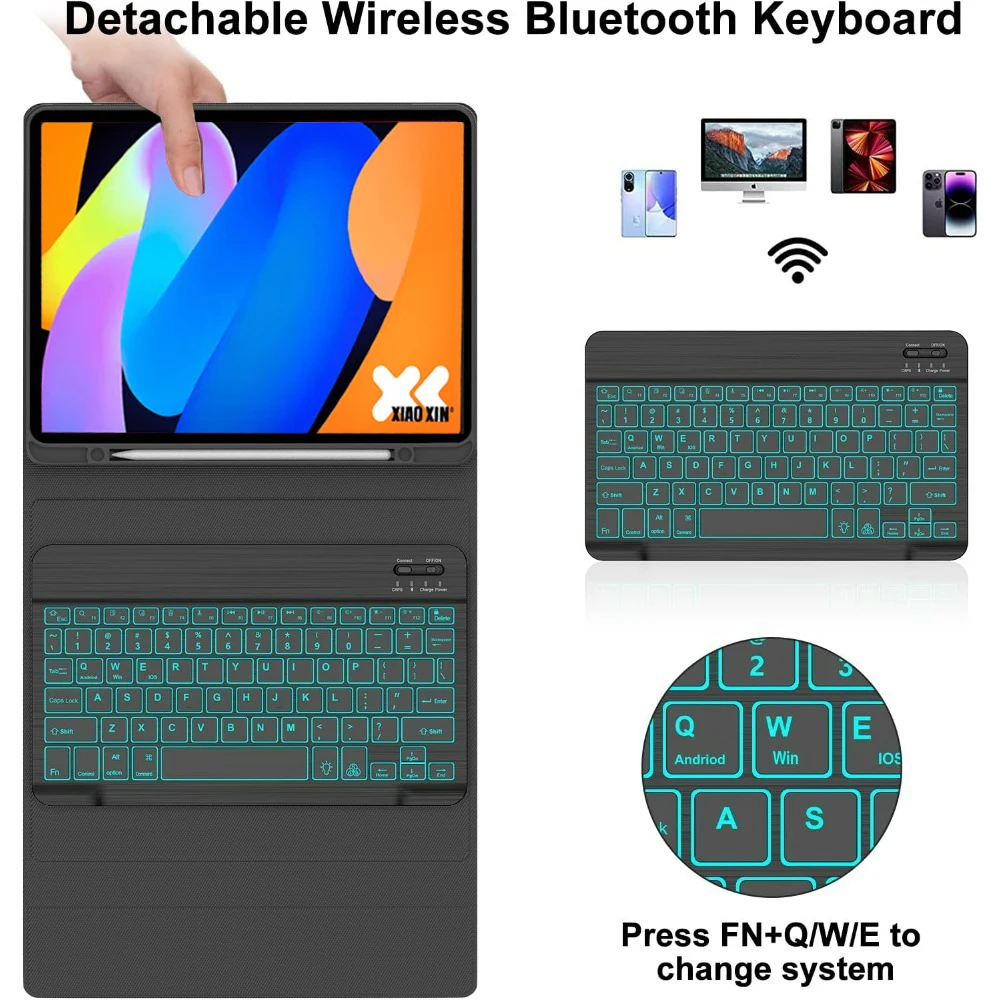 Lenovo 11 Tablet Case with Detachable Keyboard and Pen Slot
