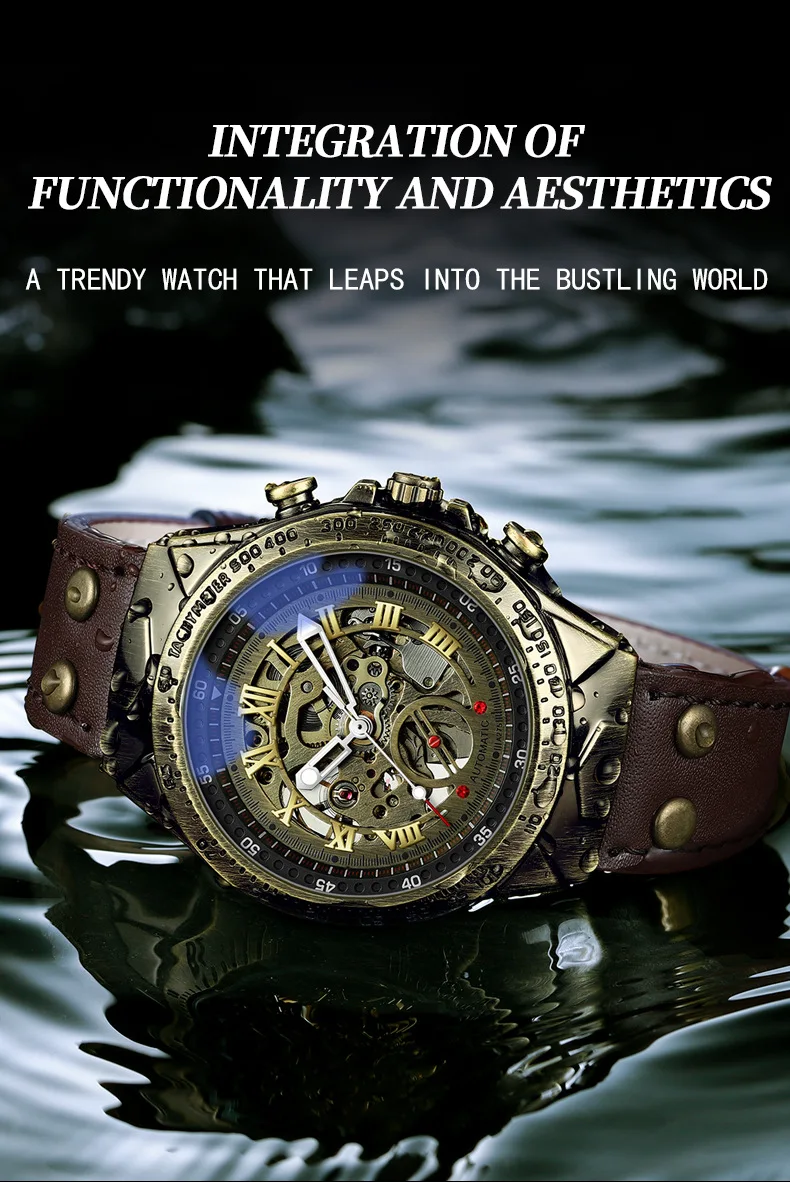 Classic Bronze Mechanical Leather Watch-Giltoria