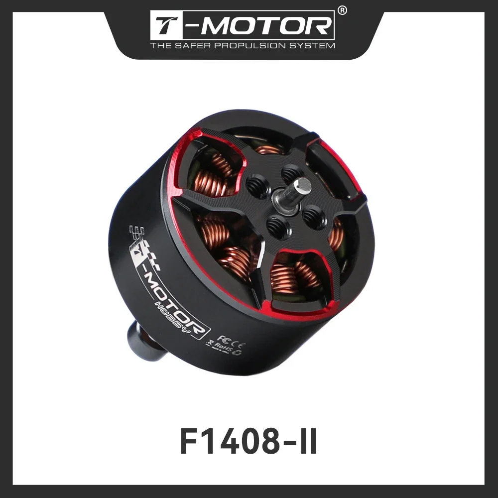 T-MOTOR F1408-II moteur sans brosse 3-6S KV2800 pour drone FPV course, avec son rotor noir et son boîtier métallique.