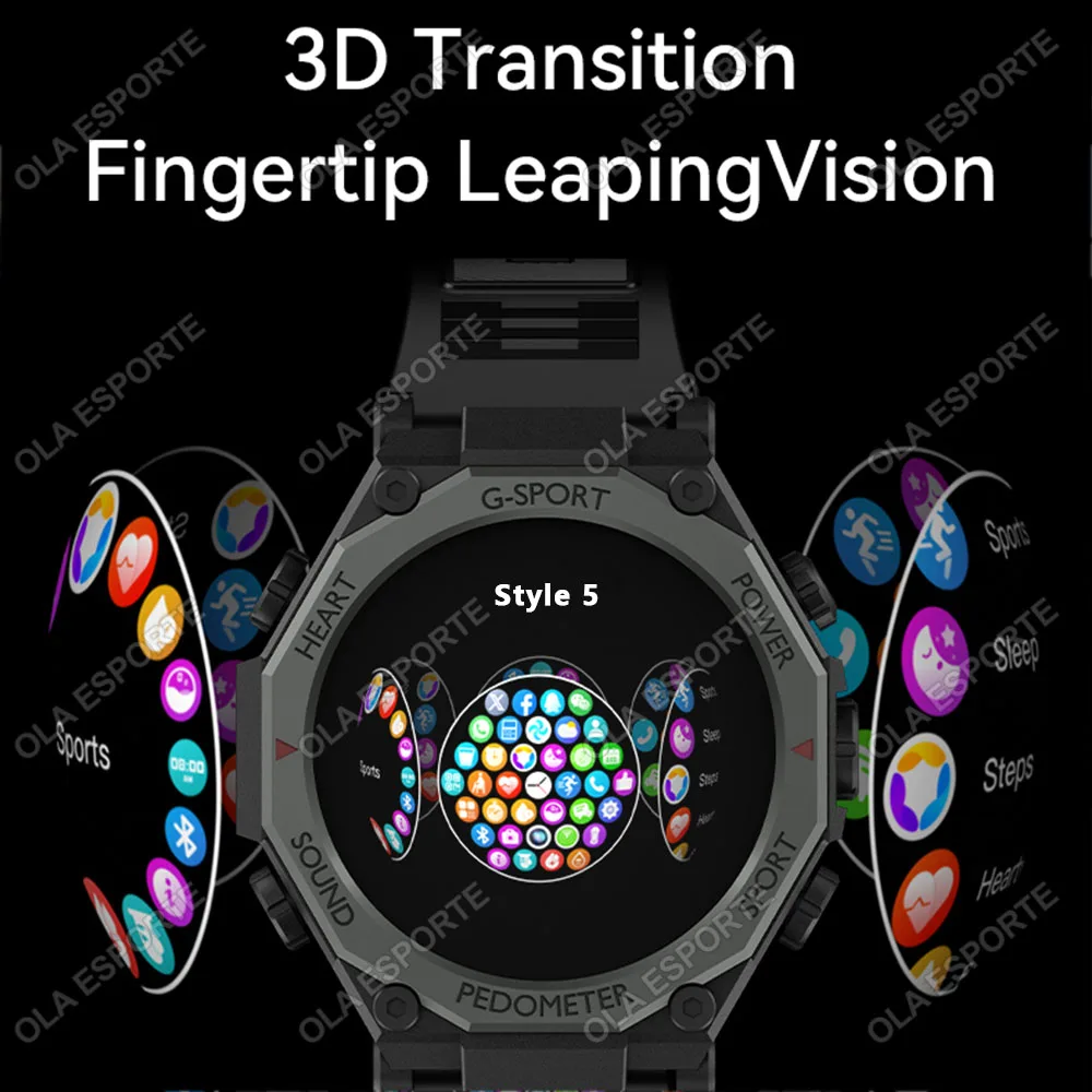 2025 LED Flashligt Outdoor Sport Smart Watch Men Health Monitor HD BT Call GPS Tracker Waterproof Military Bracelets Smartwatch 6