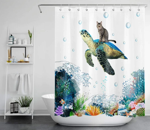 Sea Turtle Shower Curtain Green Ocean Turtle Beach Nautical Landscape Bath  Curtain Polyester Fabric Bathroom Accessories Hooks - Shower Curtains -  AliExpress