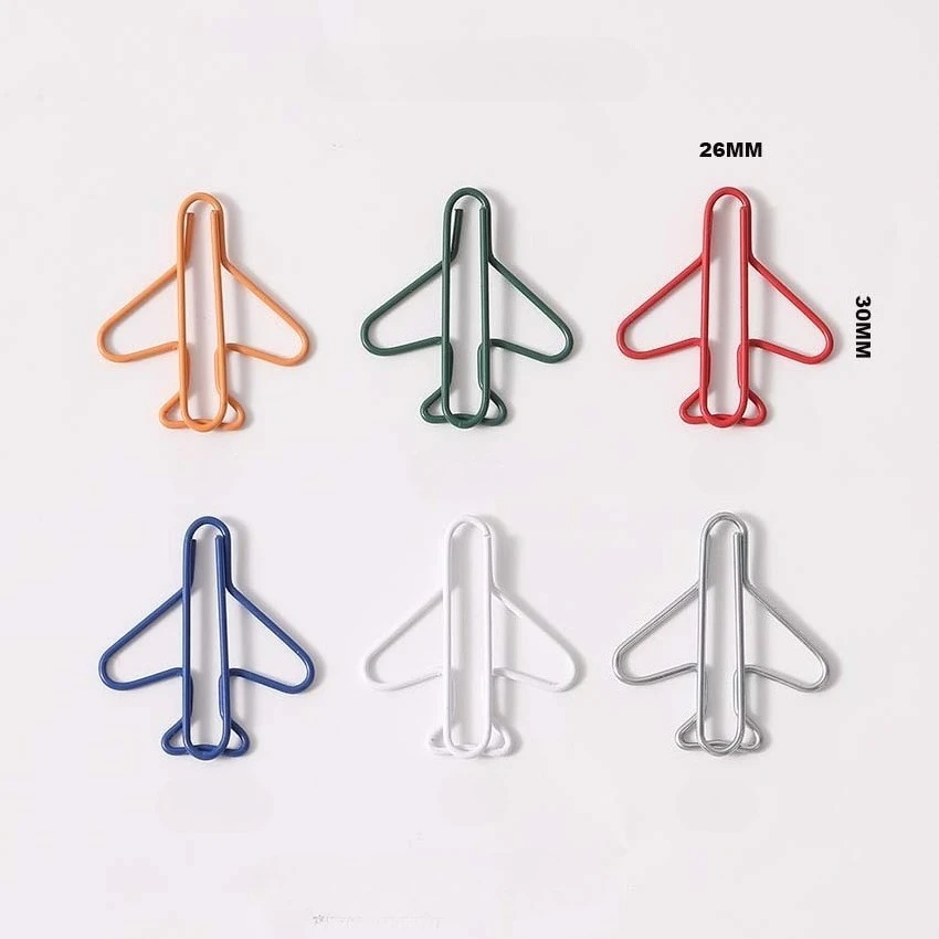 6pcs 크리 에이 티브 컬러 종이 클립 귀여운 비행기 모양의 클립 금속 컬러 종이 클립 학교 바인딩 용품