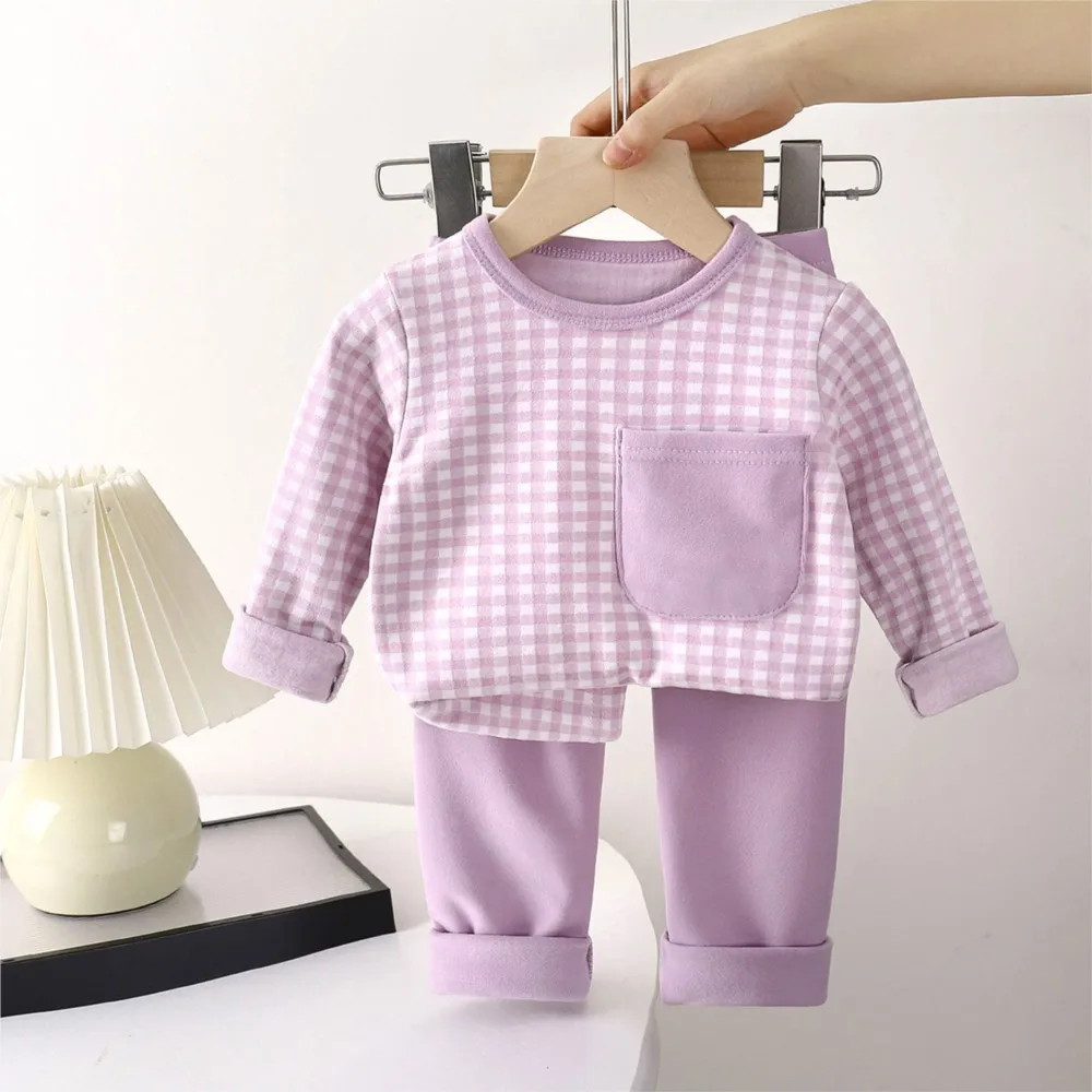 2Pcs/set Autumn Winter New Homewear Set for Girls Kids Baby Boys Warm Underwear Set Korean Style Children's Clothing 0-8Y