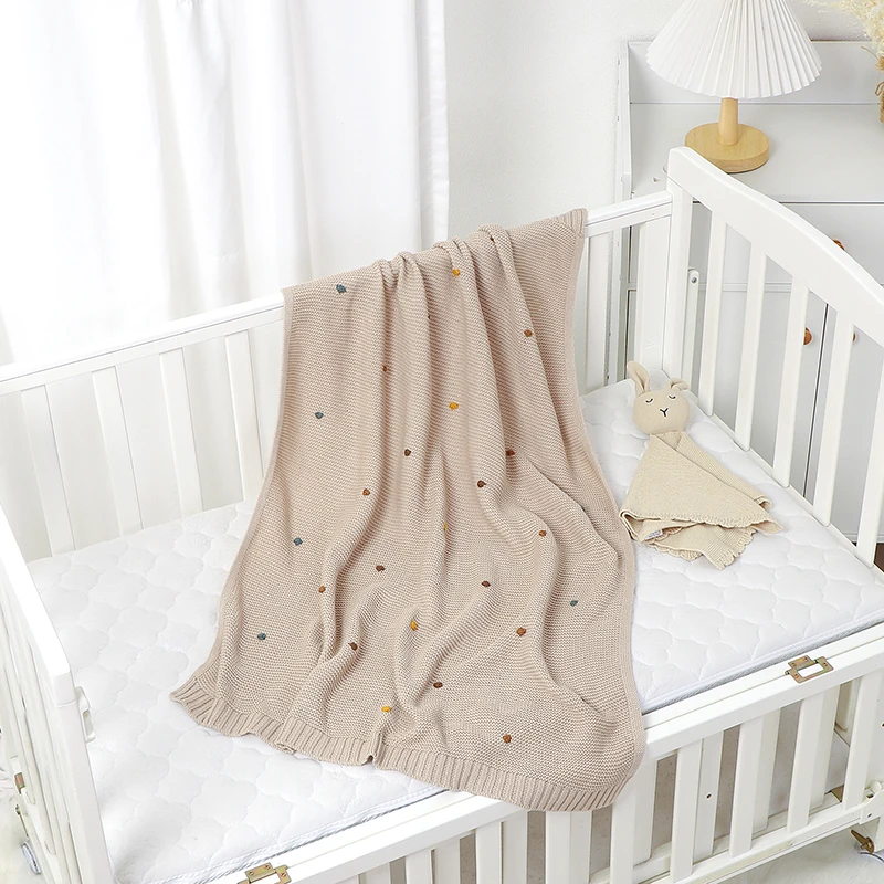 Cotton Knit Blanket Baby Blanket Cotton Knit Newborn Girl Boy Crib Quilt Bedding 90*70CM Fashion Solid Dot Stroller Swaddling Cover Plaid