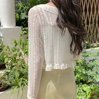 Femmes été Protection solaire manteau dentelle nœud à volants Cardigan chemise femme Blouse hauts pour femme couvre Blusa blanc Y2K chemise coréenne 3