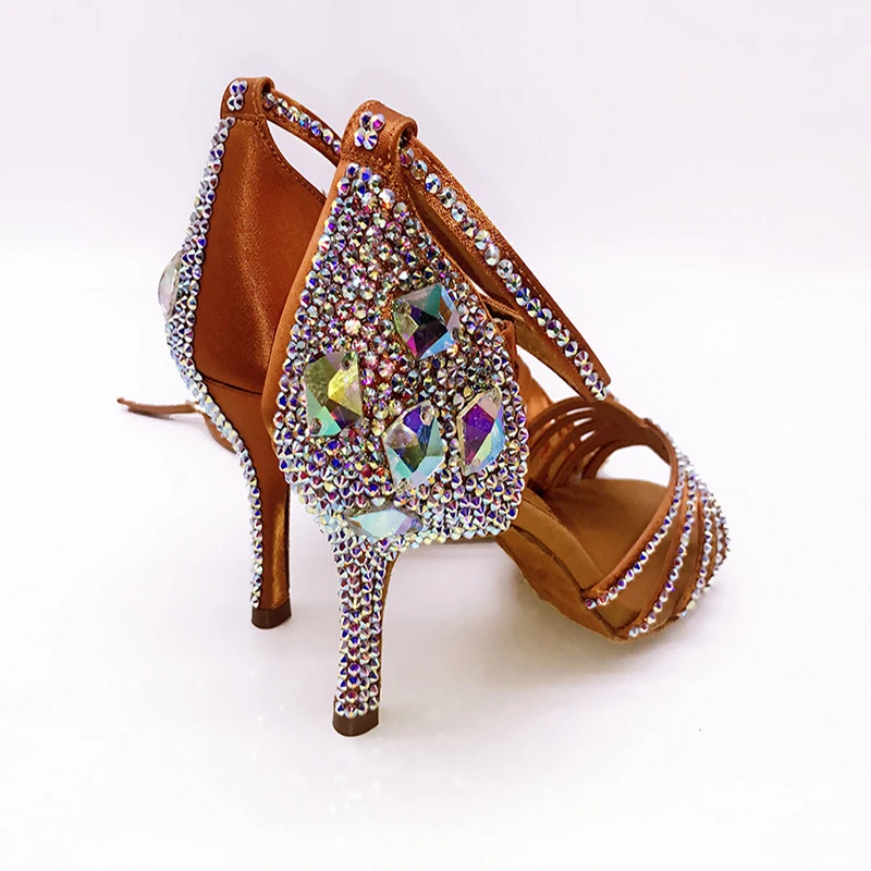 Latin Dance Shoes Full Rhinestone Girls Latin Dance Shoes Soft Bottom Adult SALSA Diamond Salsa Latin Ballroom Shoes 2