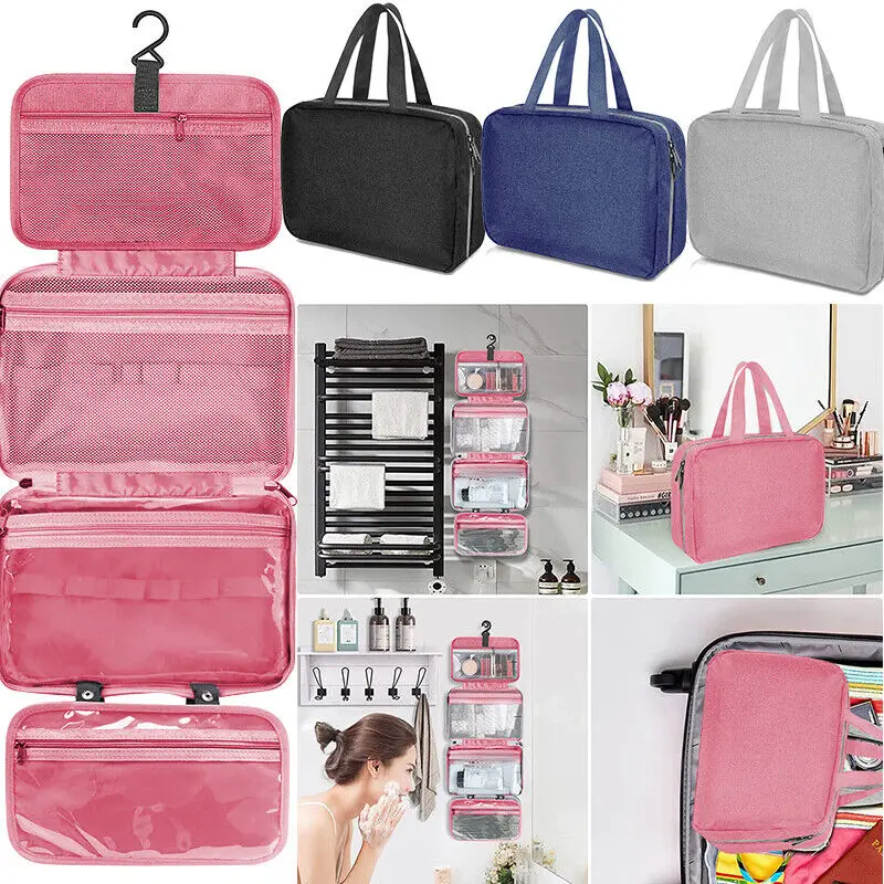 fashion silicone cosmetic bag women portable travel wash makeup brush case mini beauty organizer toiletry zipper make up kit box Portable Hanging Hook Toiletry Bag Travel Wash Organizer Women Cosmetics Kit Make Up Pouch Large Capacity Waterproof Shower Bags