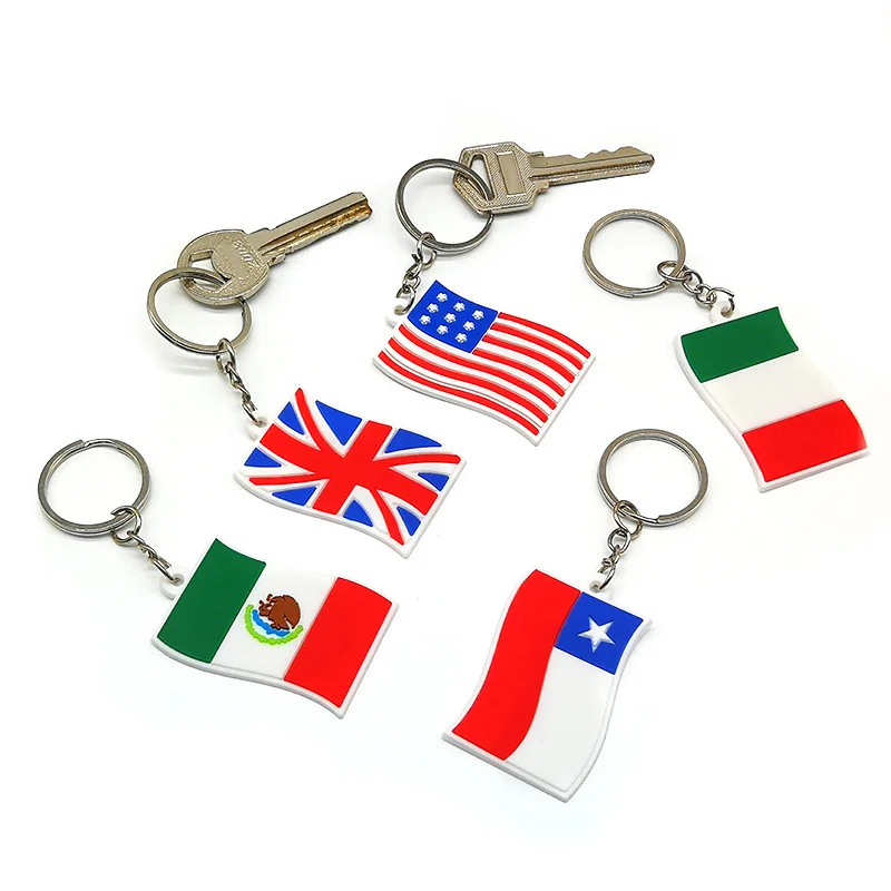 50PCS PVC Keychain Cute Design American Britain National Flag Keyring Party Souvenir Car Key Pendant Pencil Bag Accessories Gift