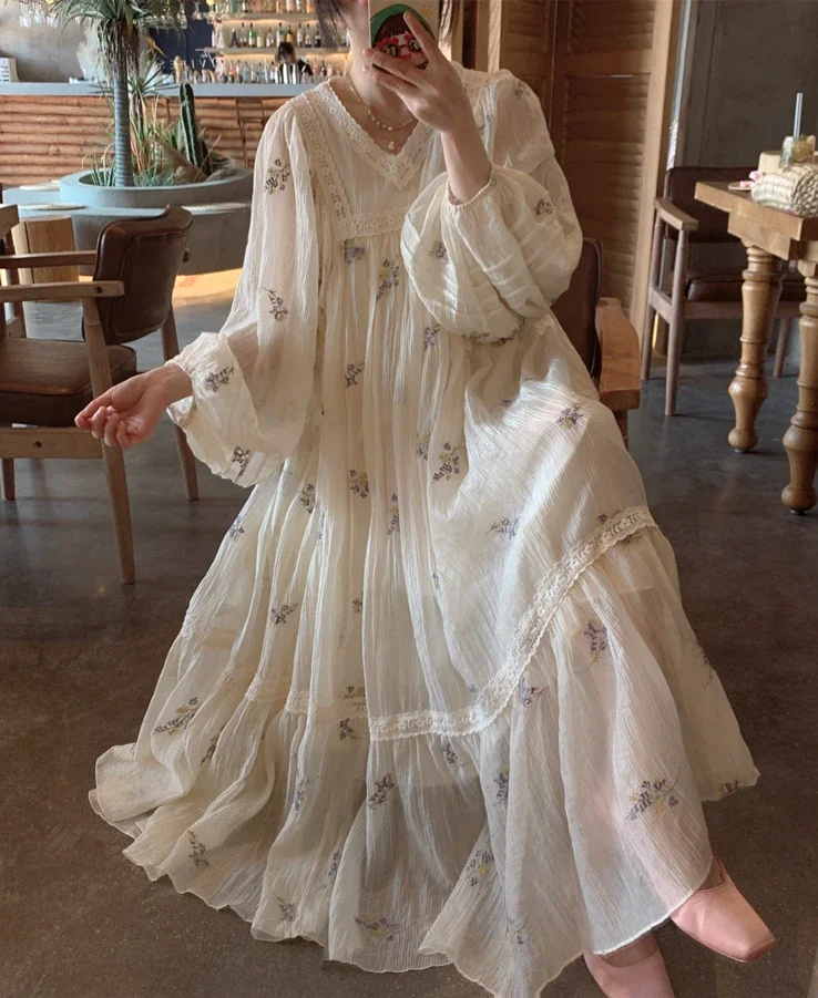 Summer French Romantic One-Piece Tie Printed Dress with Ruffled Hem Elegant Long Dress