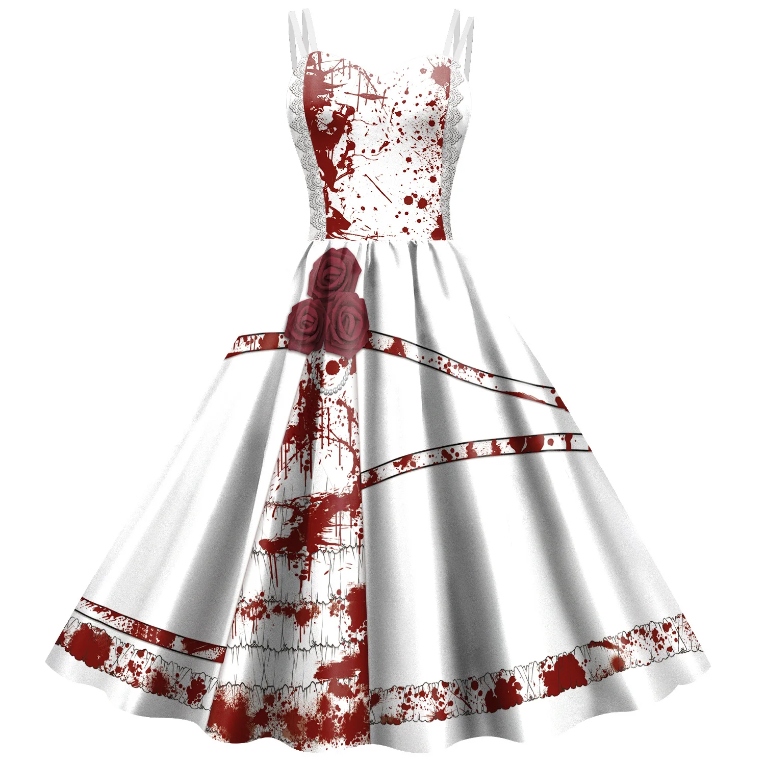 Halloween Horrible Blood Rose Princess Cosplay Costumes Girls Women Dress Printing Stocking Masquerade Carnival Party Outfits