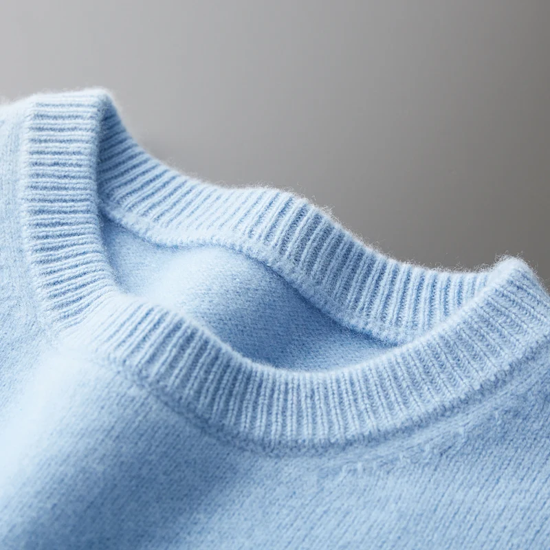 100% Wool Sweater Men's Round neck Thickened Top Autumn and Winter New Solid Color Knitted Pullover