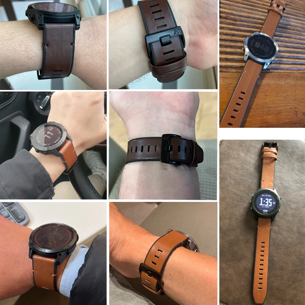 Bracelet de montre en silicone et cuir pour Garmin, 22mm, 26mm, Fenix 7, 7X  Pro, 6, 6X Pro, 5, 5X Plus, Epix Pro 2, 965, 955 Smartwatch Band