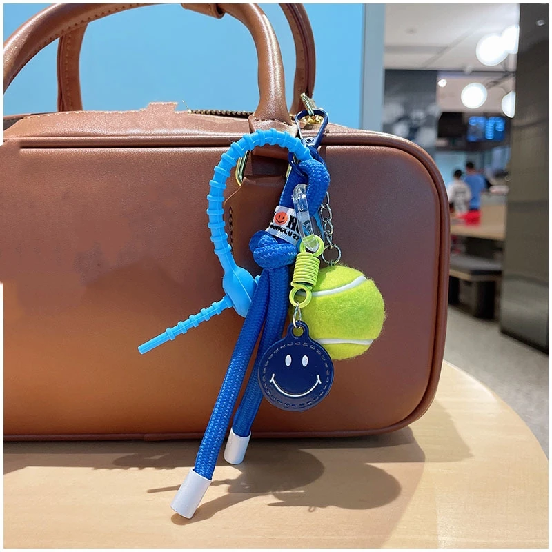Colorful Smiling Face Backpack Pendant Creative Tennis Car Keychain Nylon Rope Decoration Hangings Ladies' Holiday Gifts 3