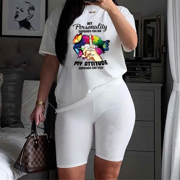 Two-Piece Positioning Printing Suit for Women Plus Size Fashion Y2K Casual Female Ensemble summer women s fashion positioning printing suit casual two piece short sleeved o neck top shorts two piece suit