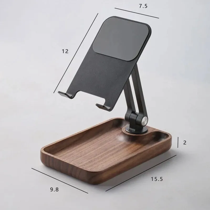 Supporto per cellulare/tablet girevole e pieghevole in lega di alluminio, in legno di noce nero, ideale per guardare video in diretta e trasmissioni._voghion.com