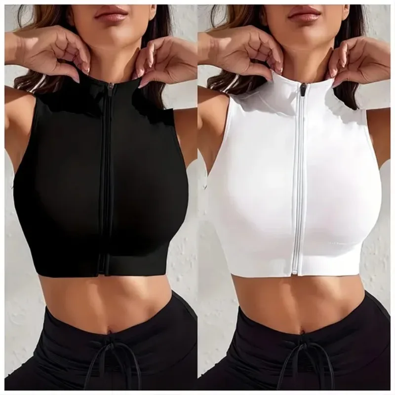 

Women's 2-piece Set Close-fitting Breathable Sexy Yoga Zipper Exercise Fitness Vest Top