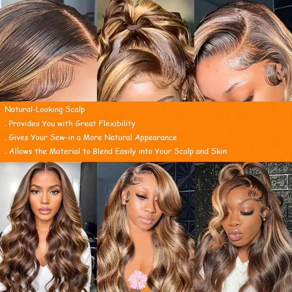 28 Inch Highlight Body Wave Wig Brazilian Human Hair Wigs 13x4 Transparent Lace Front Wigs Human Hair Pre Plucked with Baby Hair