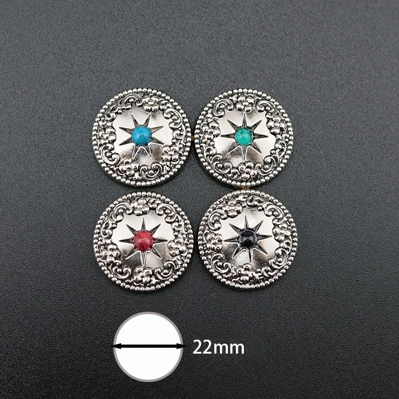 5PC 22mm Round Flower Inlay Turquoise Conchos Silver Leather Decoration Screwback Leathercraft DIY Ornament Accessories 5PC 22mm Round Flower Inlay Turquoise Conchos Silver Leather Decoration Screwback Leathercraft DIY Ornament Accessories