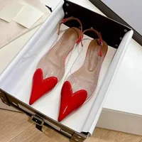 2025 New Style Fashion Heart-shaped Patched Pumps Transparent Platform Pointed-Toe High Heels Evening Shoes