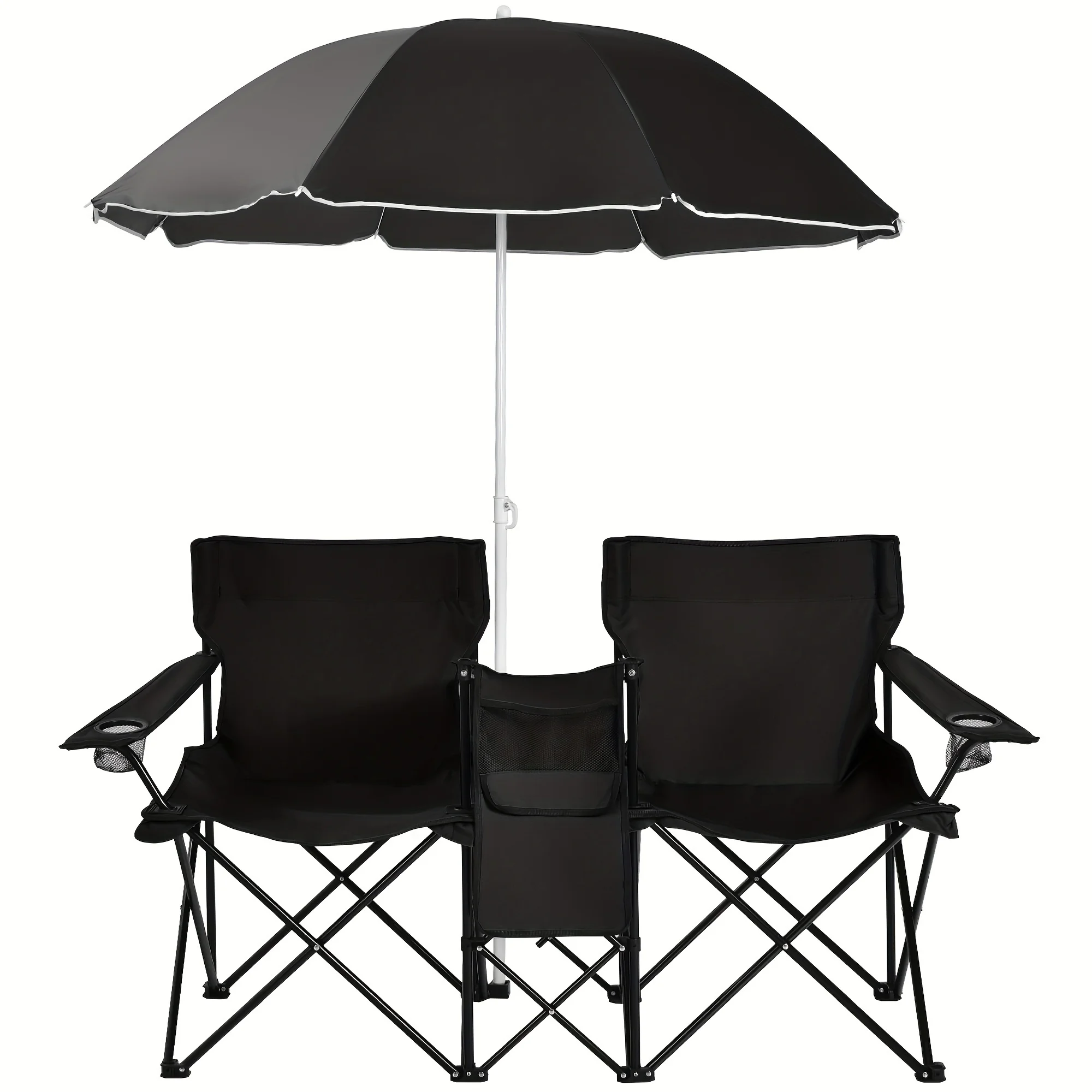 

Goplus Portable Folding Picnic Double Chair W/Umbrella Table Cooler Beach Camping