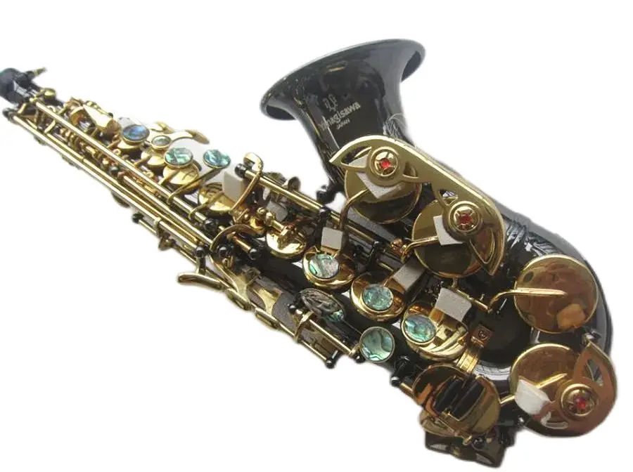 

Professional Japan S-991 Curved Soprano Saxophone Black Nickel Plated Body Gold Plated Gold Key Brass Instruments Music B Saxofo