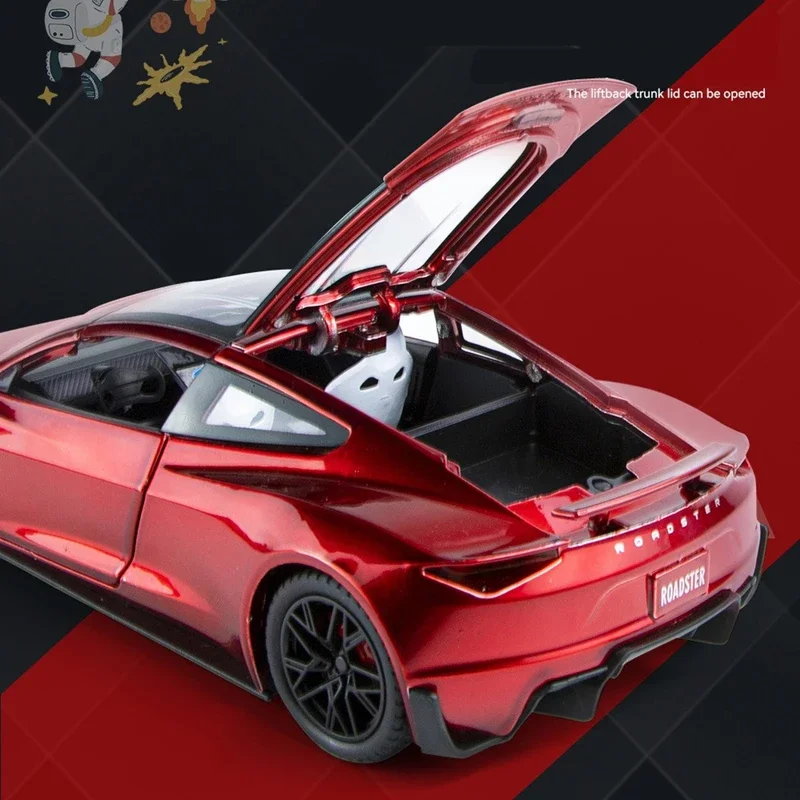 1:24 Tesla Roadster Alloy Sports Car Model Diecast Metal Toy Concept Racing Car Model High Simulation Sound and Light Kids Gifts 6