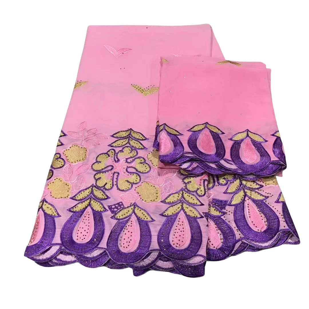 

2024 New design pink quality African lace wholesale 5+2 yards swiss voile lace fabric for sew Nigerian wedding dress 2P248