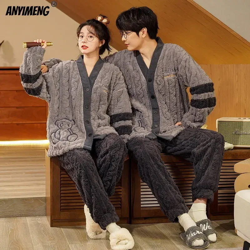 Japanese Style Velvet Pajamas Set for Women Long Sleeve Sleepwear Kimono  Top Nightwear 2 Piece PJs Lounge Sets