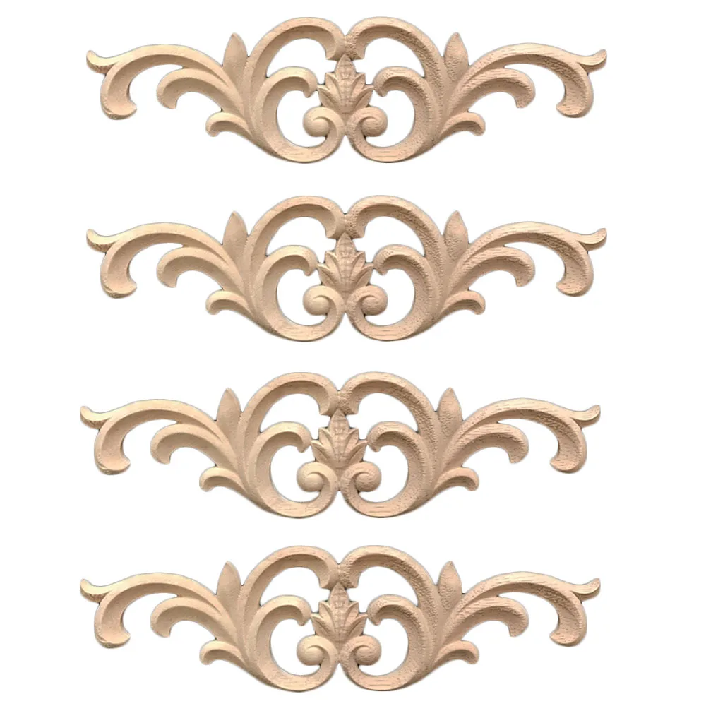 

4pcs Solid Wooden Rubber Wood Carved Applique Vintage Home Furniture Craft Decor Unpainted Wooden Mouldings Decal Figurines
