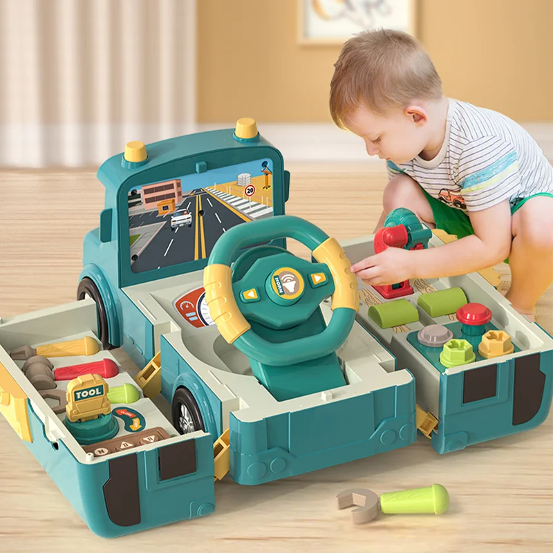 

Children Steering Wheel Sound And Light Puzzle Toys Deformed Buses Multi Functional Simulation Toy For Early Kids Education Gift