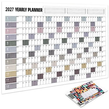 Calendario da Parete Riutilizzabile Grande 2027, Planner Mensile Kawaii, Lista delle Cose da Fare, Tracker degli Obiettivi, Organizzatore per Ufficio