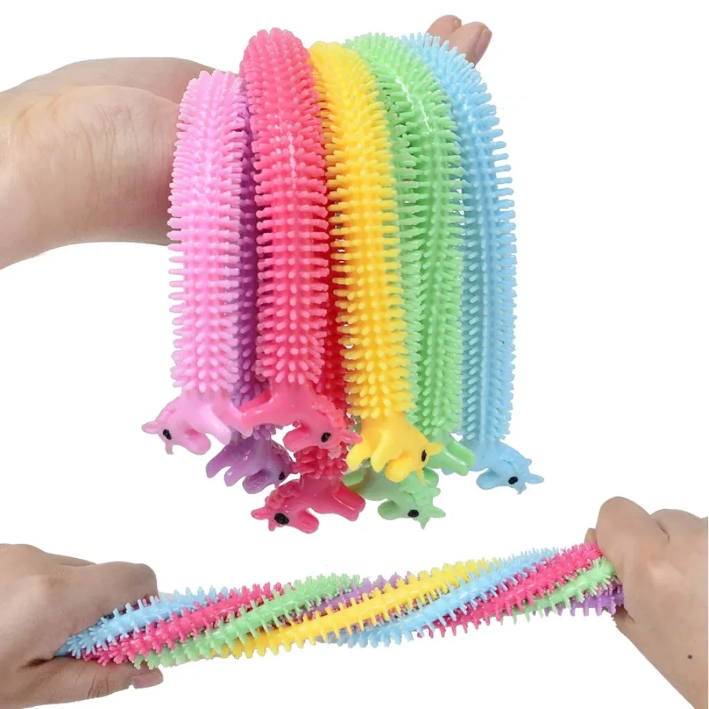 

12Pcs/Pack Unicorn Worm Noodle Stretch String TPR Rope Sqishy Anti Stress Fidget Toys String Decompression Toy Adults Kids